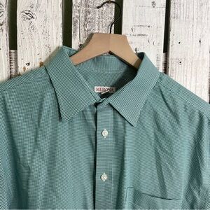 Merona Mens Size‎ XL Green & White Houndstooth Long Sleeve Button Up Dress Shirt